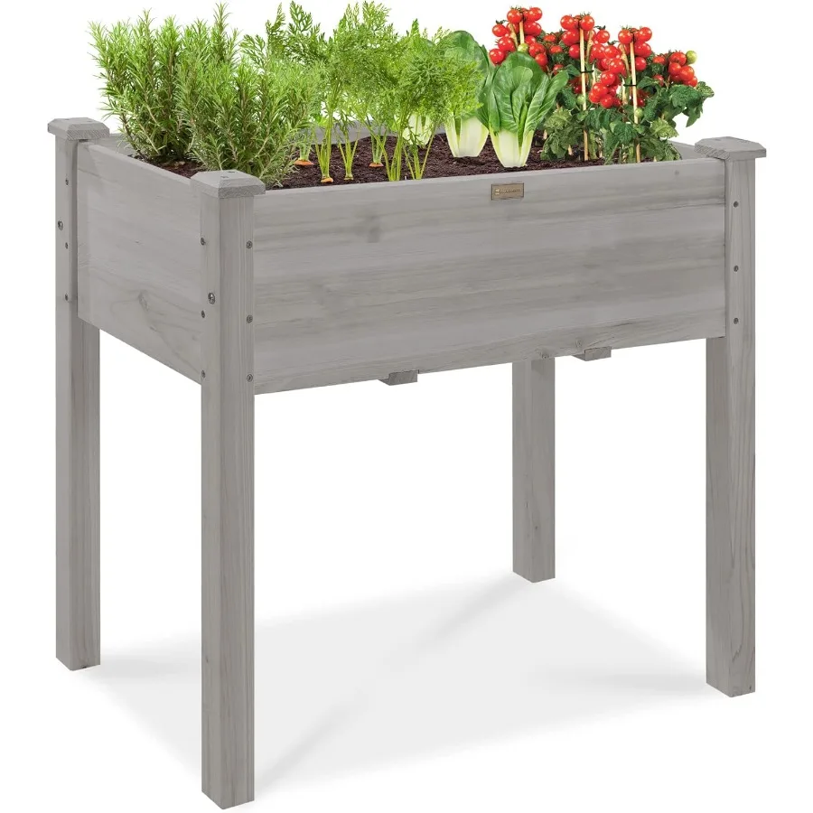 

34x18x30in Raised Garden Bed Elevated Wood Planter Box Stand for Backyard Patio Balcony w/Bed Liner 150lb Capacity - Gray