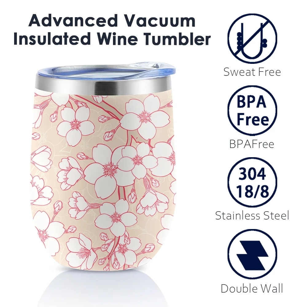 Termos con diseño de flor de cerezo, taza de cáscara de huevo de 12oz con tapa, tazas de café portátiles, taza para beber en casa, oficina, viajes