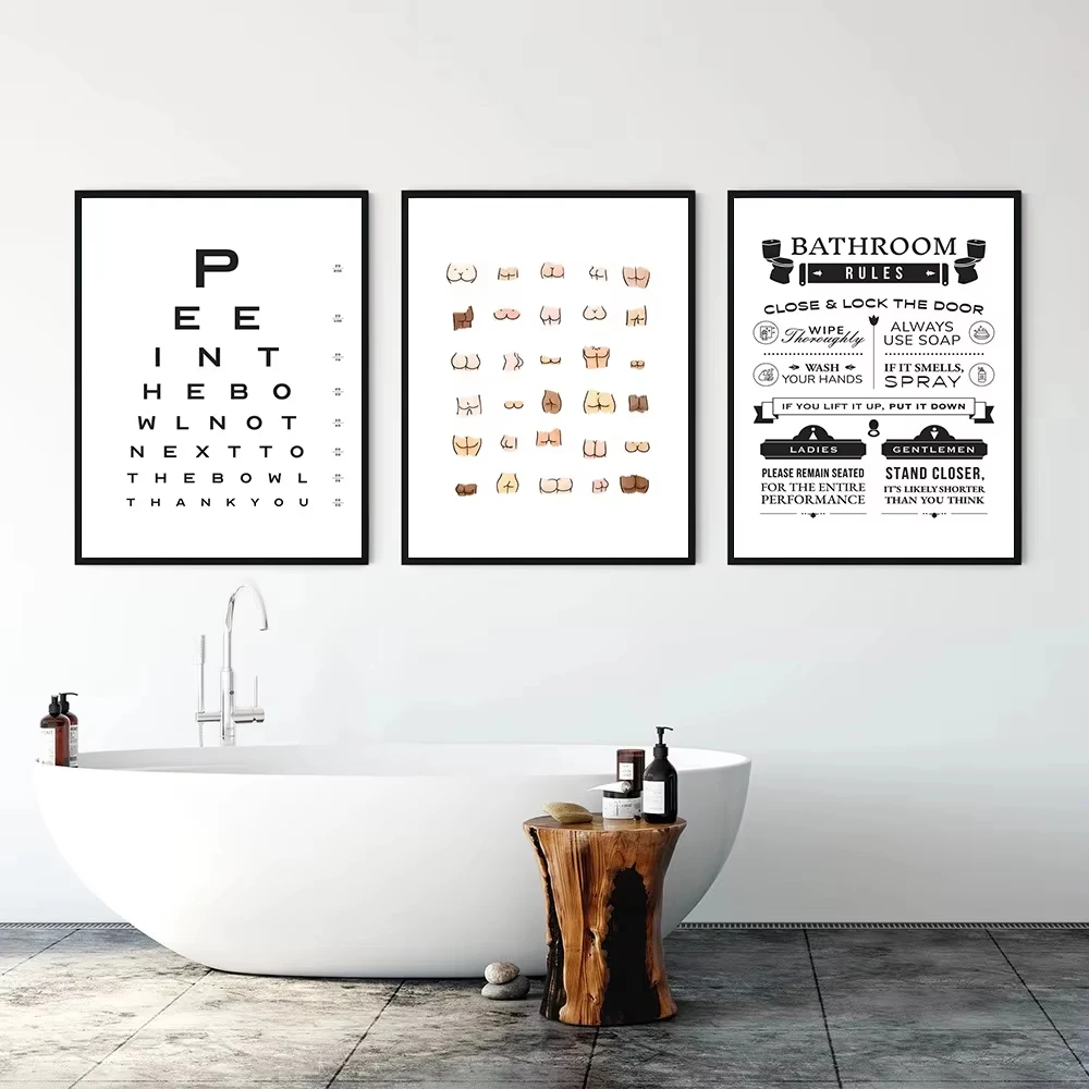 Funny Toilet Quote Modern Wall Art Pictures Canvas Painting Funny Bathroom Posters Text Butt Chart Print WC Room Home Decor