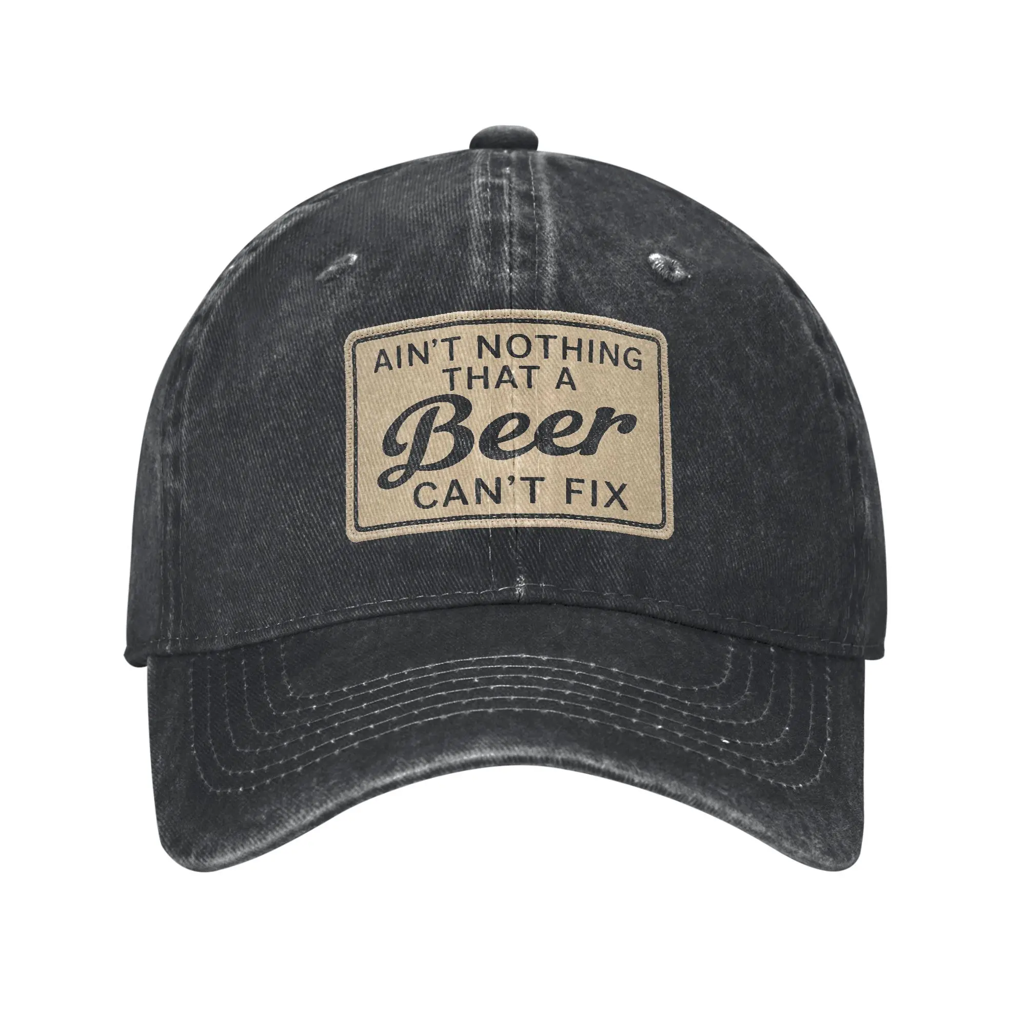 Beer Can Solve Most Problems. Unisex Washable Baseball Cap with Fun Slogans, Faux Vintage Adjustable Dad Hat, Sun Protection Headgear, Black