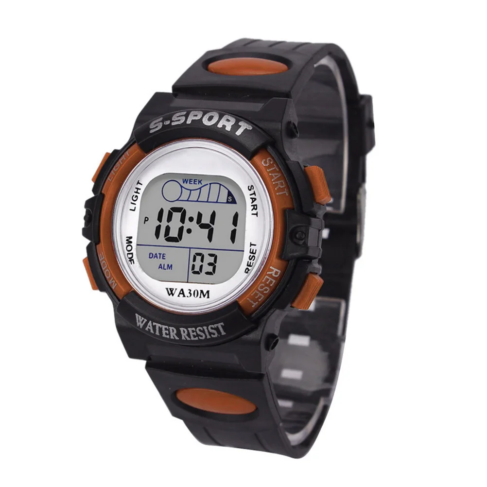 Students Sports Watch Orange Waterproof Multifunctional Luminous Digital Wristwatch for Alarm Stopwatch Calendar