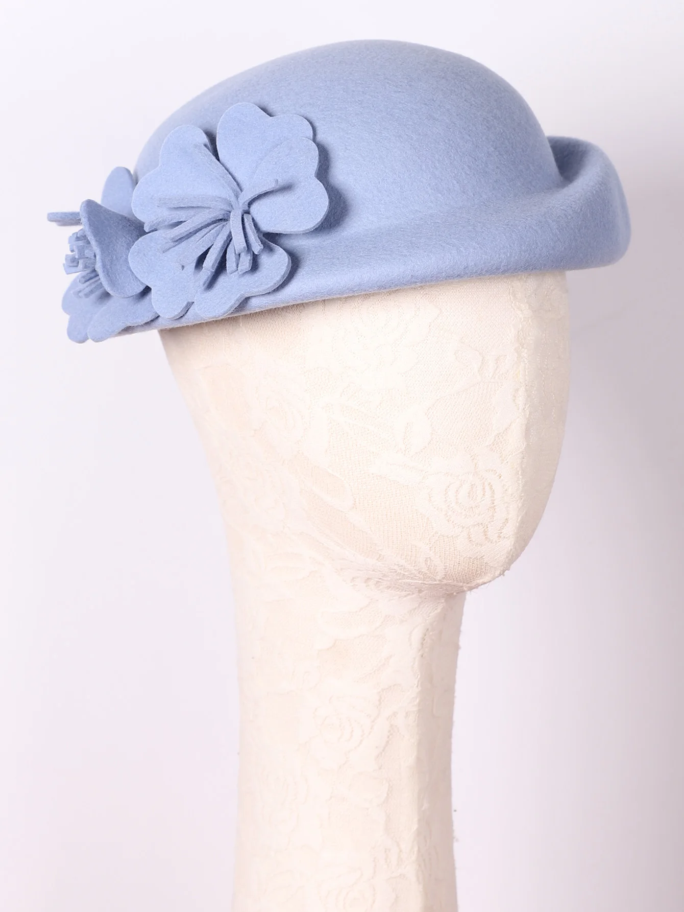 FS Blau Lila Wolle Französisch Baskenmütze Breite Krempe Fedora Hüte Für Frauen Elegante Kirche Hüte Große Blume Damen Hochzeit Tee Party Hut Ken – Detail 11