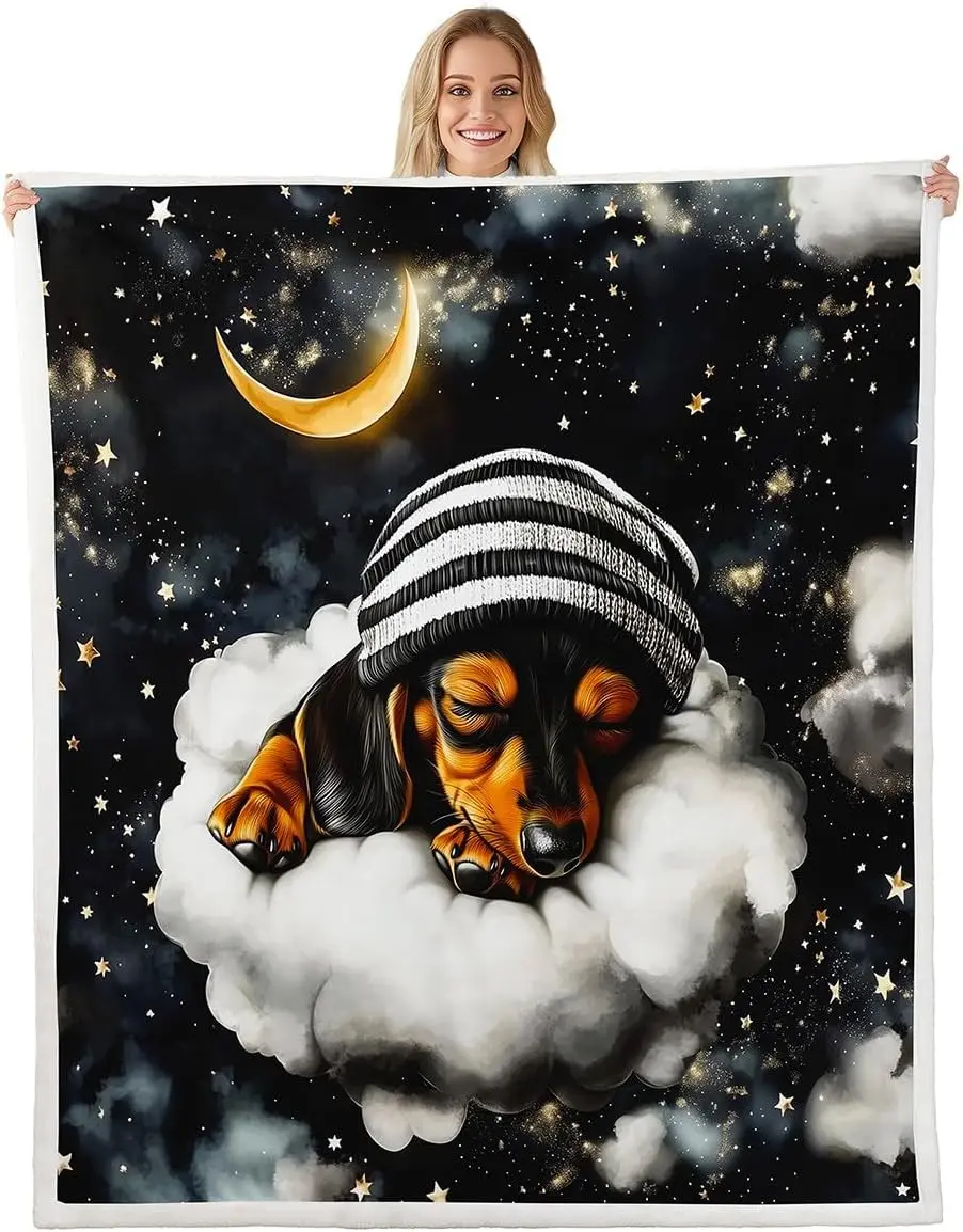 Dachshund Dog Galaxy Stars Moon Flannel Throw Blanket Pet Lovers Cozy Nursery Decor Plush Toy Bed Sheet Gift for Pets