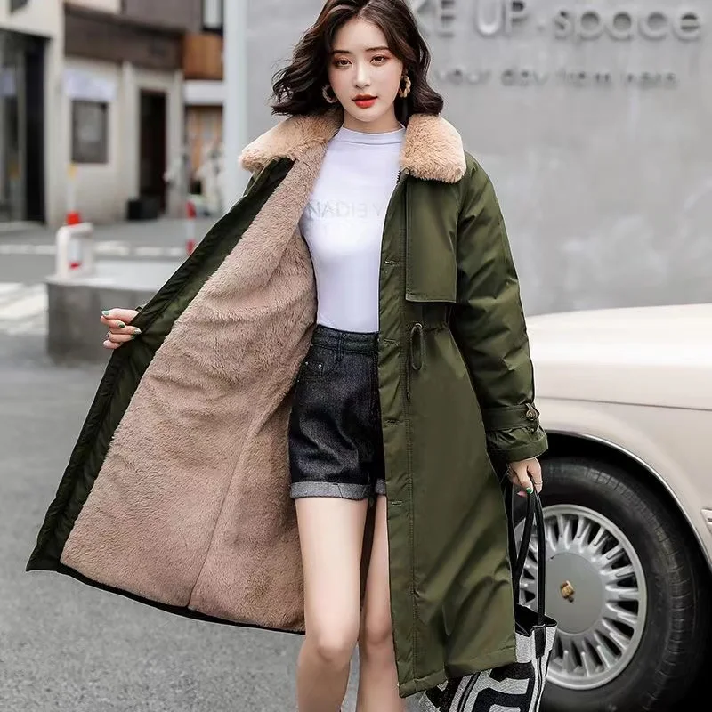 Winter Women Jacket Long Parka Fur Collar Loose Long Coat Wool Liner Jacket Warm Thick Warm Snow Wear Padded Parka