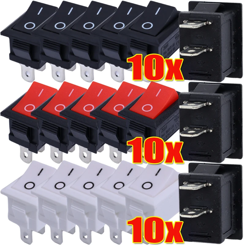 

5/10Pcs Push Button Switch 10x15mm SPST 2Pin 3A 250V KCD11 Snap-in on/Off Rocker Switch 10MM*15MM Black Red and White