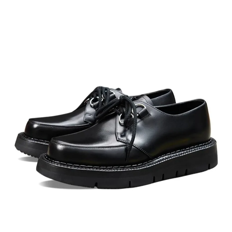 

Luxury Men Derby Shoes Genuine Leather Lace Up Business Casual Shoes Handmade Thick Sole Premium Commuter Sneakers