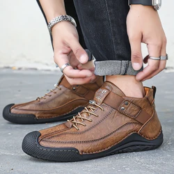 New Handmade Men's Shoes Versatile Casual Shoes Anti slip Soft Sole Outdoor Shoes Men's Casual Leather Shoes Large Size Shoes