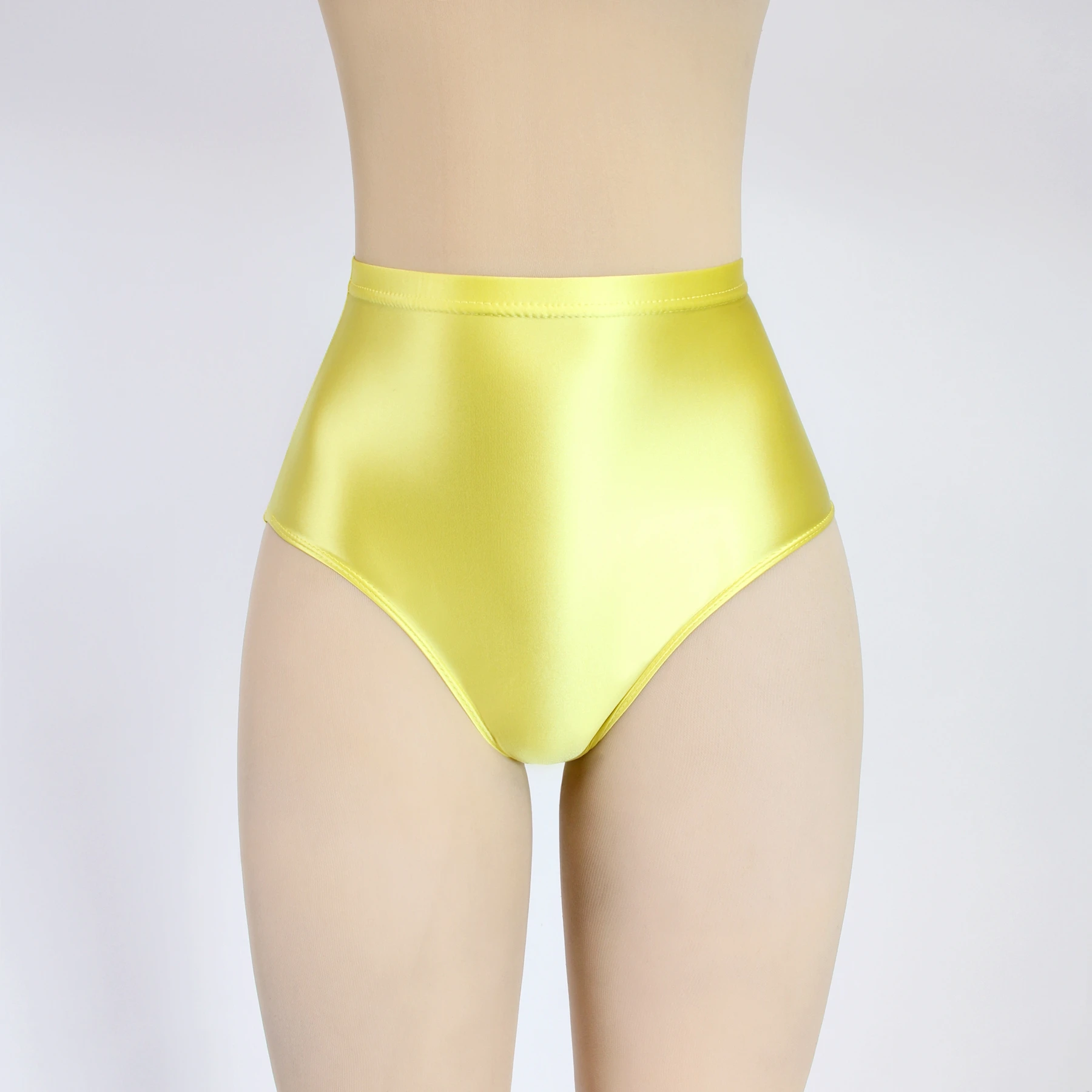 Sexy gloss Briefs Bikini Bottoms with Buttocks Silky Solid middle-waisted Tights Underpants Oily swimming clothes for women