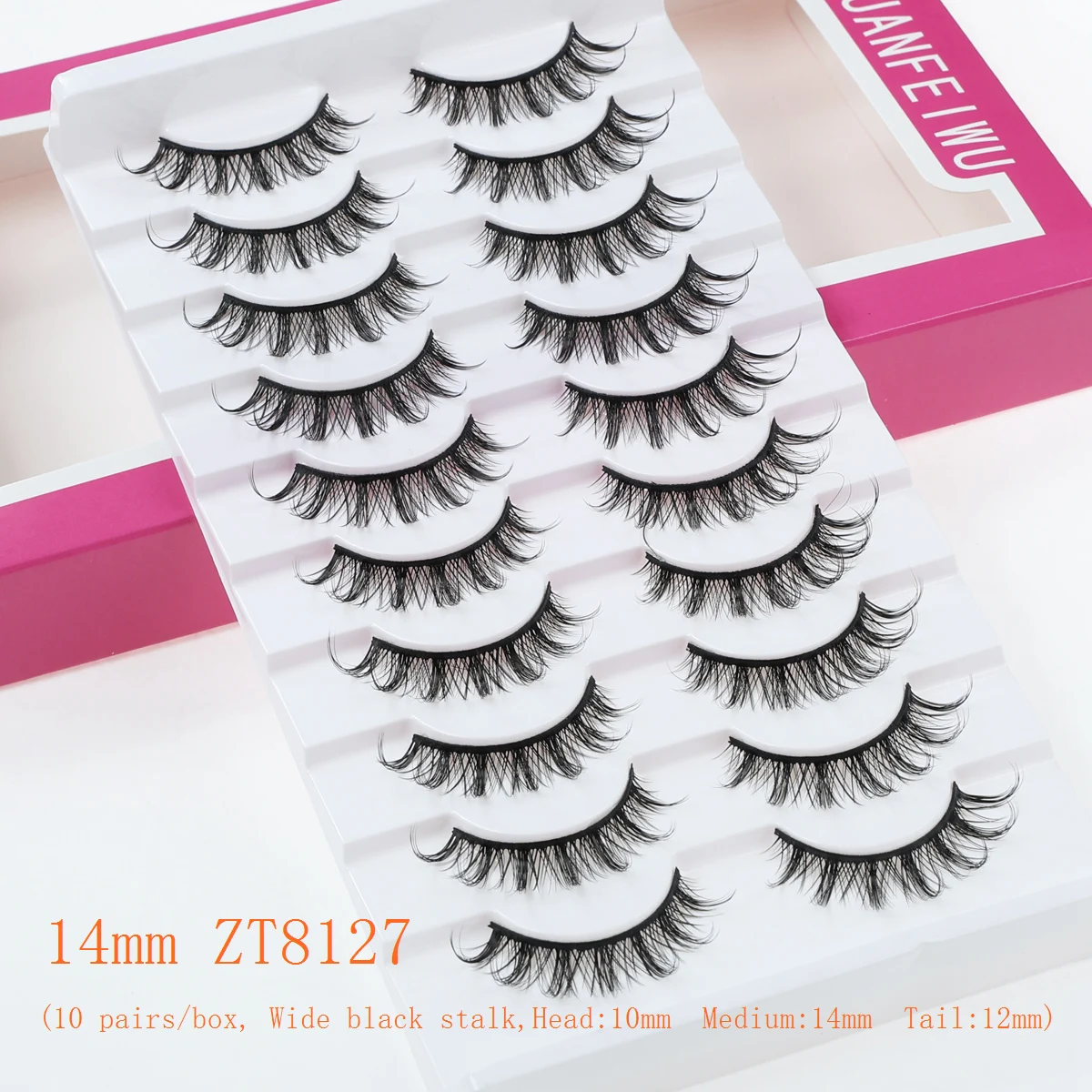 Xuanfeiwu フルストリップ ハードステム メイクアップ 稀薄な自然まつげ パーティー パフォーマンス リアルなカール 三次元のボリュームのある細長い斜めつけまつげ ライトメイク用