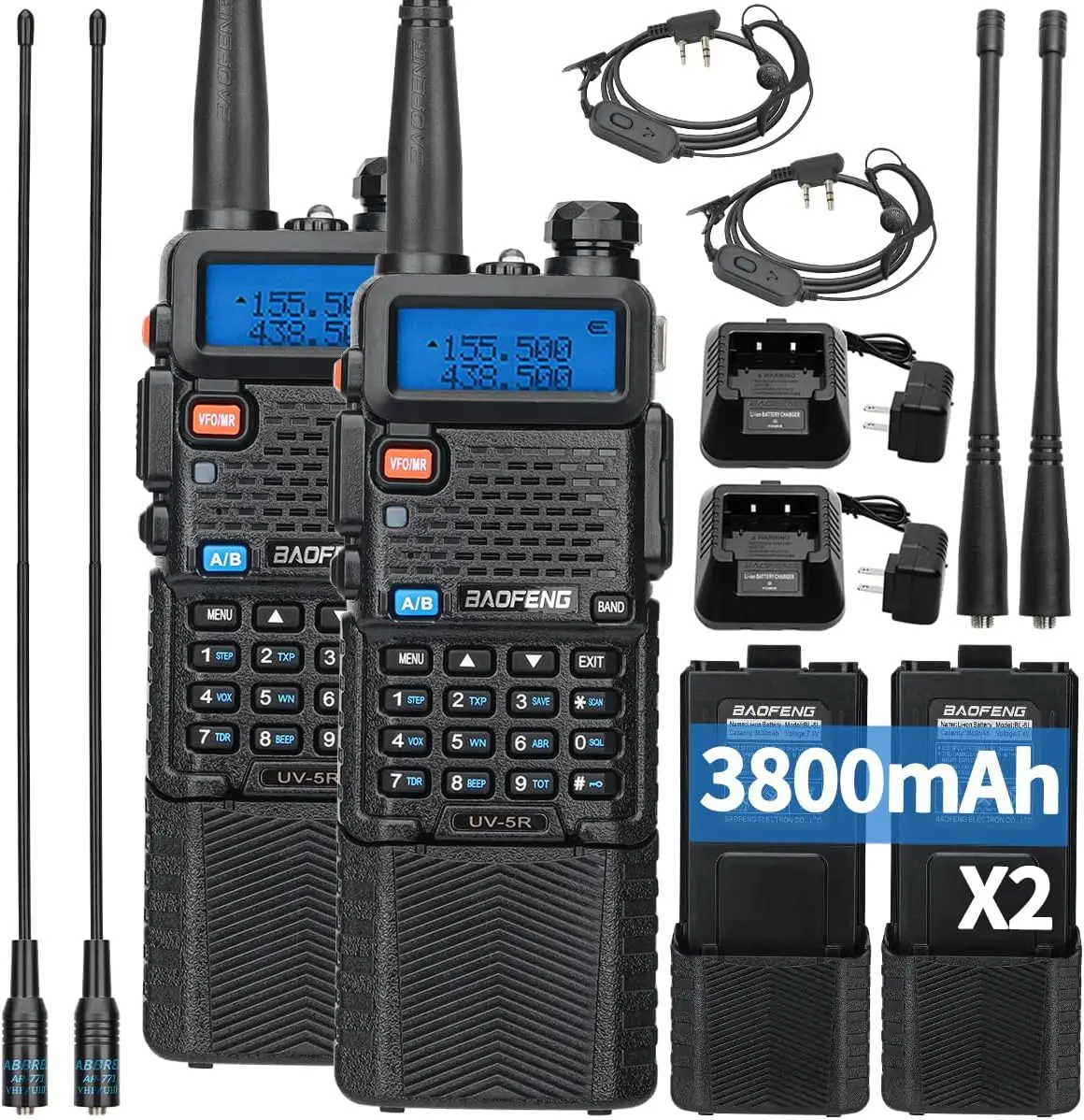 Baofeng UV-5R 5W 8W 3800mAh Walkie Talkie Tri Power UHF VHF Dual Band 128CH High Power Long Range Transceiver Two Way Ham Radio