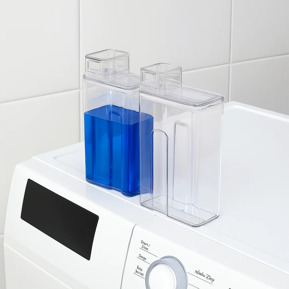 Botella transparente de detergente para ropa, contenedor de detergente para ropa en polvo recargable sellado, gran capacidad con tapa, contenedor de almacenamiento de lejía