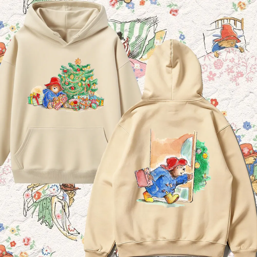 2025 بادينغتون الدب لطيف مطبوعة ملابس عيد الميلاد الكلاسيكية الكرتون الجرافيك دوبلكس الطباعة هوديس المرأة عيد الميلاد عطلة هوديس #2