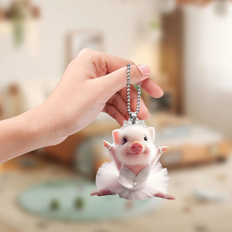 Cute Piggy Key Chain Acrylic Bag Pendant New Creative Car Key Backpack Accessories Ladies Handbag Charm