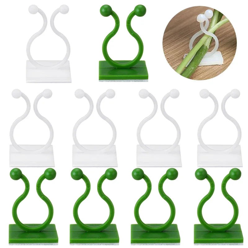 10Pcs Plant Climbing Wall Fixture Clip White/Green Self-Adhesive Buckles Vine Buckle HooksGarden Plants Tightening Devices