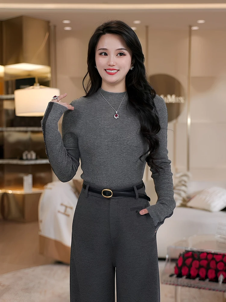 

Женский вязаный шерстяной свитер Galaxy Line с длинным рукавом, корейский стиль, повседневный, мягкий, теплый, базовый слой для весны и осени