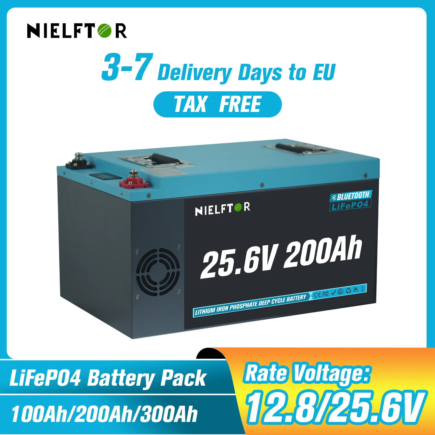 LiFePO4 Battery 12V 24V 48V 100Ah 200Ah 300Ah Lithium Battery Pack Built-in BMS Grade A Cells 6000+ Cycle PL EU Stock
