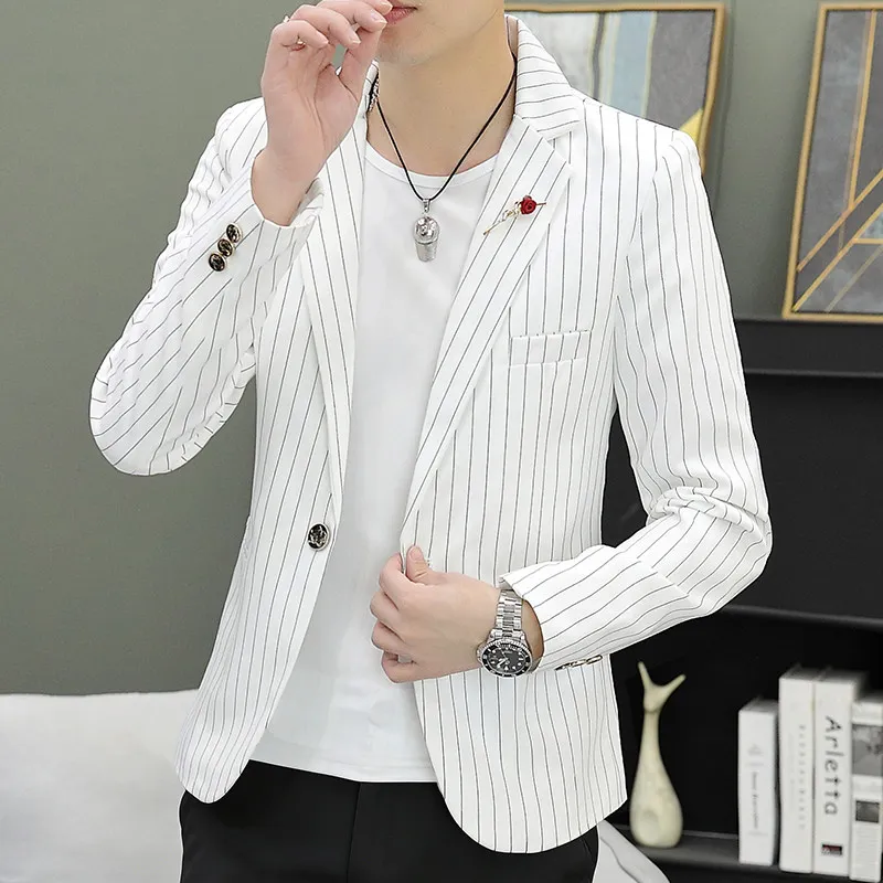 

Slim Fit Men's Single-breasted Jaet Faionable Striped Suiting Spring Autumn New Arrival Casual Anti-wrinkle Polyester Fiber