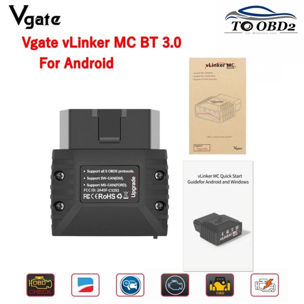 

2025 New Vgate VLinker MC+ ELM327 V2.2 BT 4.0 ELM327 OBD 2 OBD2 For Android Scanner Car Diagnostic Auto Tool Vgate ELM327