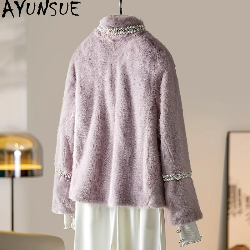 AYUNSUE Natural Mink Fur Coat for Woman 2025 New Elegant Winter Jacket Full Mink Fur Coats for Woman Clothes Fourrures Femmes
