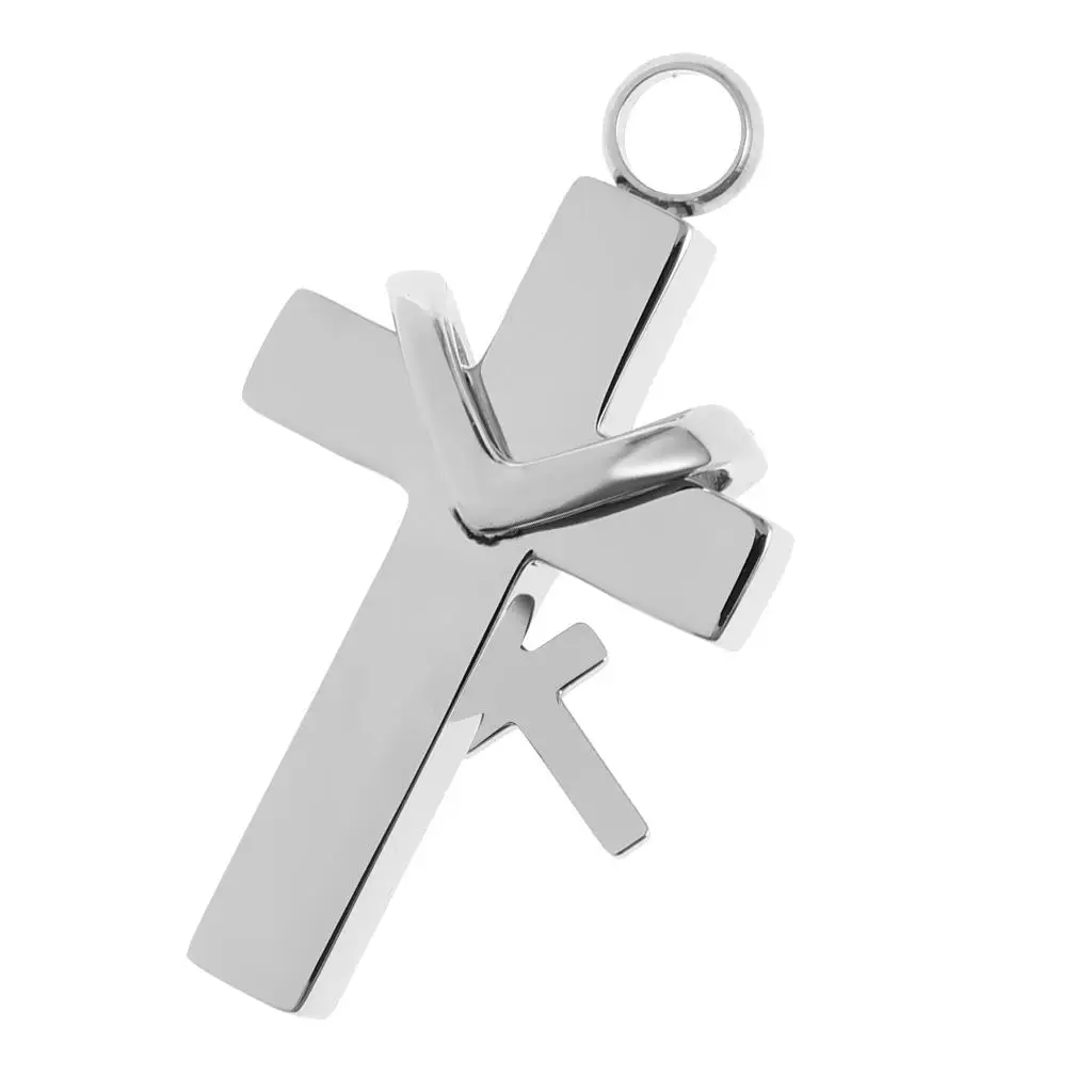 Stainless Steel Keepsake Pendant Double Cross Ashes Holder Memorial Cremation Jewelry for Family