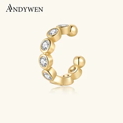 ANDYWEN 925 Sterling Silver 2023 Clear CZ Rock Punk Non Cuff Earring Piercing Clips Earcuff Rock Punk Crystal Fine Jewels