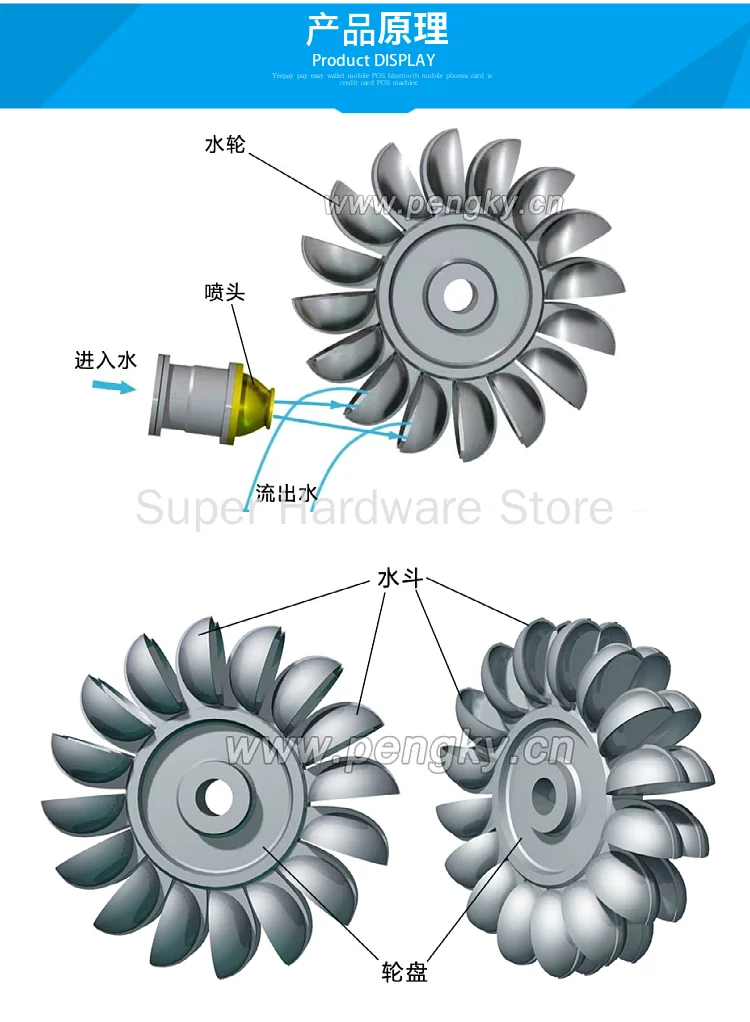 High Efficiency Pelton Water Turbine Impact Water Wheel Bucket Wheel Multi-purpose DIY Water Generator