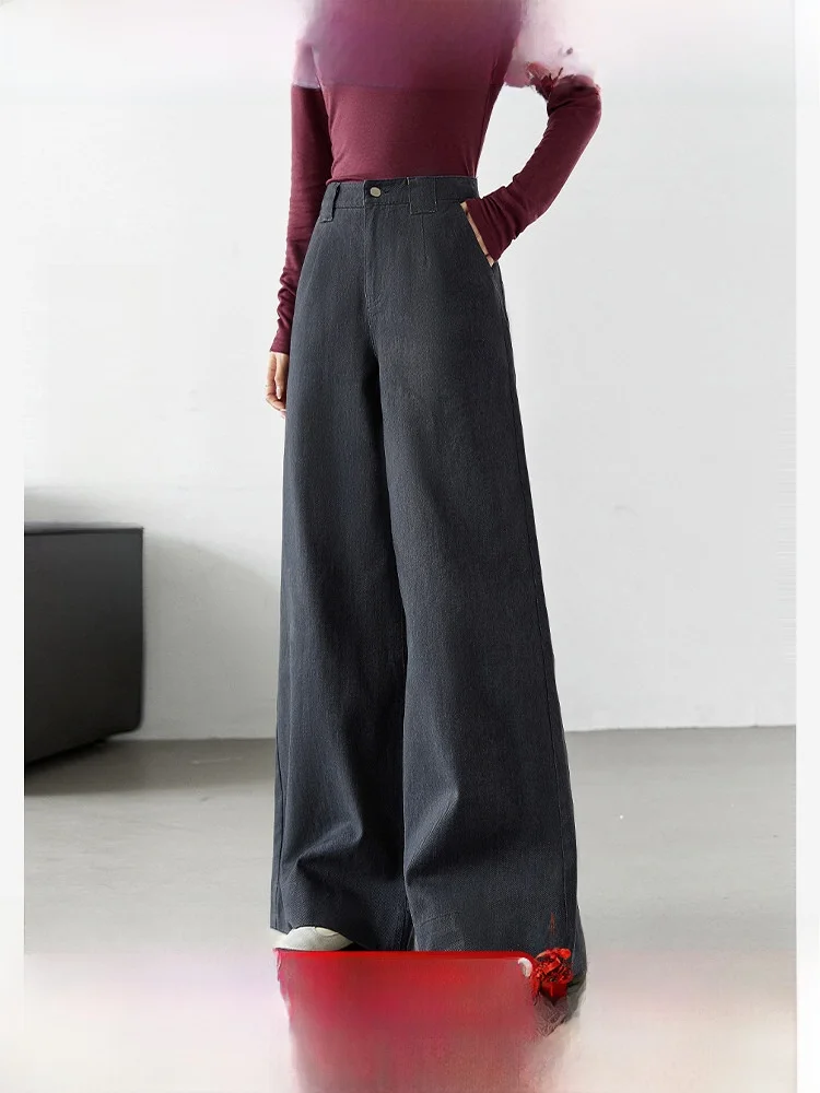 

High Waist Wide Leg Cotton Pants Women's Casual Long Floor Length Slimming Trousers Winter New Sle Comfortable Loose Fit