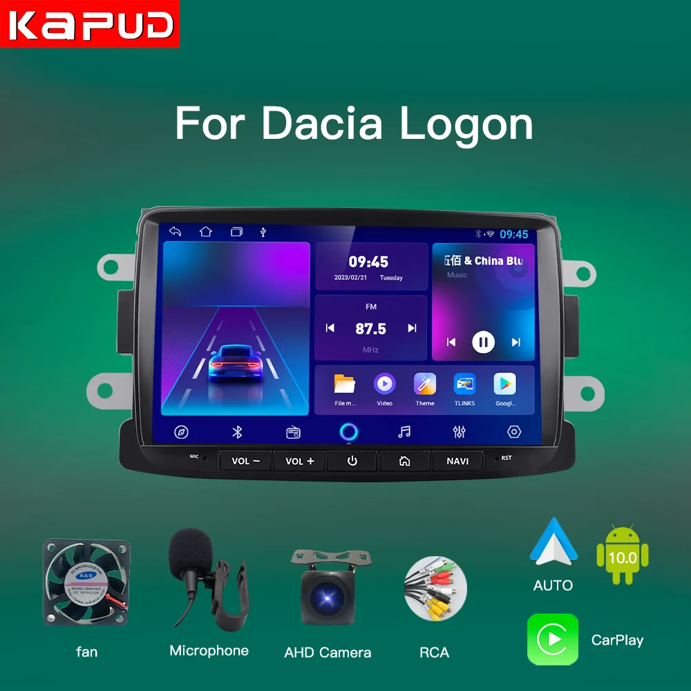 Kapud Android 10 Car Radio Player For Dacia Sandero Duster Captur Logan Symbol Docks Lodgy CarPlay AUTO GPS SWC BT Navigation