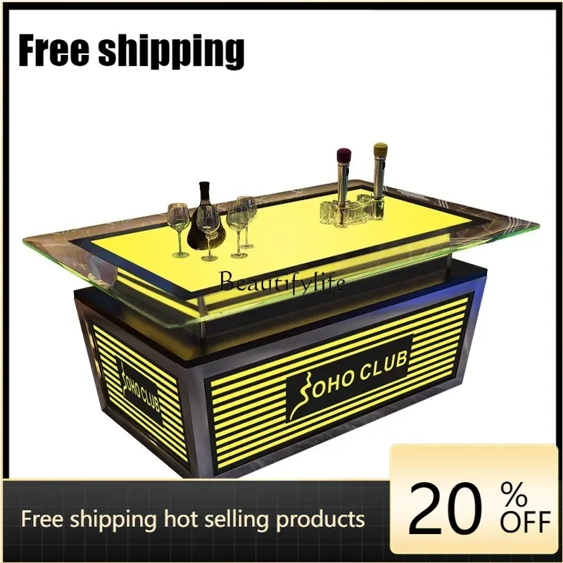 x4 KTV coffee table luminous simple tempered glass wine bar table sofa card seat