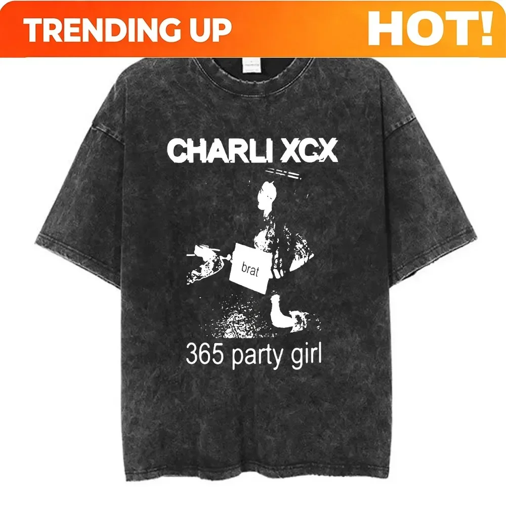 Customization Charli Xcx Crash Album Graphic Print T-Shirt Men Women Vintage Washed O-neck Cotton Summer Gothic Y2K Loose Casual