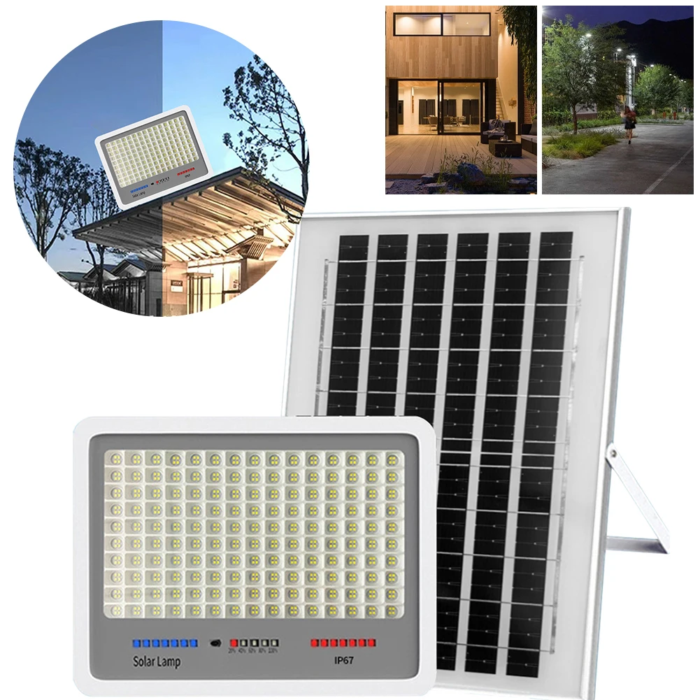 

Solar Powered LED Street Light IP67 Waterproof LED Flood Light Remote Control Outdoor Wall Floodlight Timing for Patio Path Yard