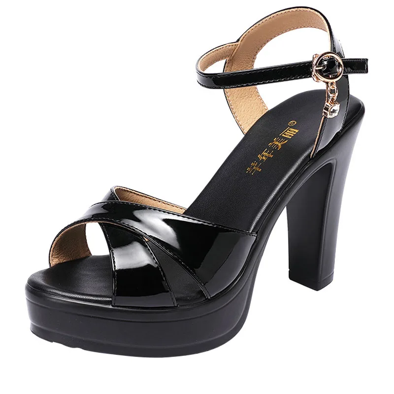 

2026 Size 32-43 Block Heel Platform Sandals Women Wedding Shoes Summer Elegant Patent Leather High Heels Sandals Ladies