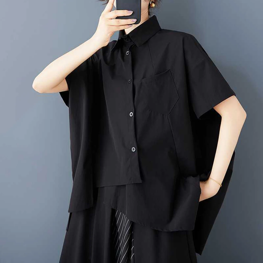 XS-5XL Sommer Neues Unisex Asymmetrisches Kurzarmhemd Retro Mode Trendiger Street-Style Lässiges Lockeres Atmungsaktives Neutrales Oberteil