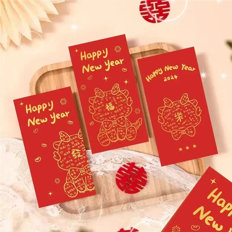 12pcs 2024 Dragon New Year Red Packets Spring Festival Wedding Festive Money Envelopes Kids Gift Lucky Money Envelopes