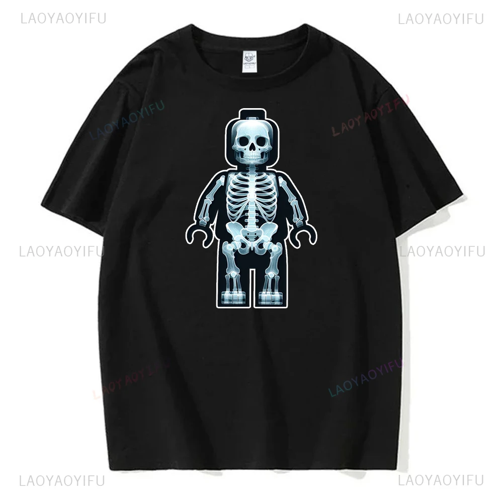 Funny Skulls Graphic Cartoon Builder Blocks Brick T-shirt Fashion Y2k Streetwear Hip Hop Casual Loose Man Tshirt Hipster Tees