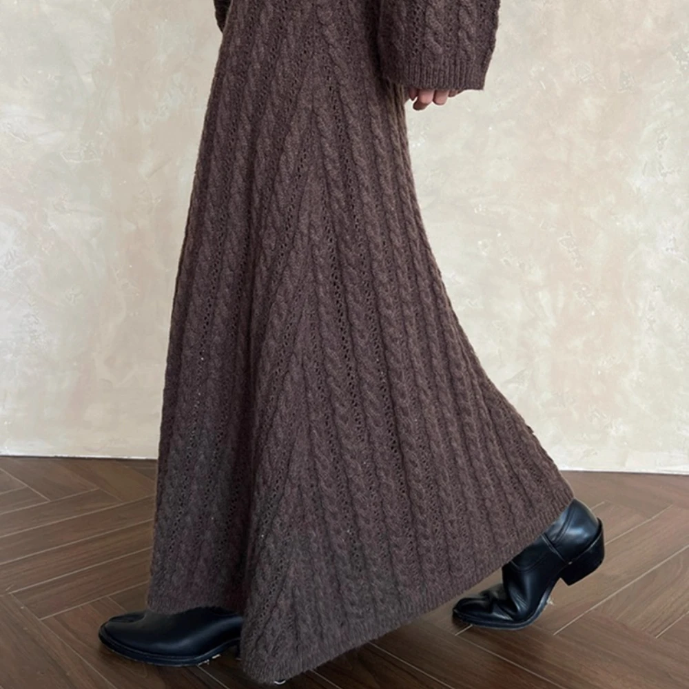 TWOTWINSTYLE الصلبة تقسم متماسكة لطيف تنورة الإناث عالية الخصر فضفاضة أنيقة رومانسية المرأة التنانير الطويلة الخريف الاسلوب المناسب #4