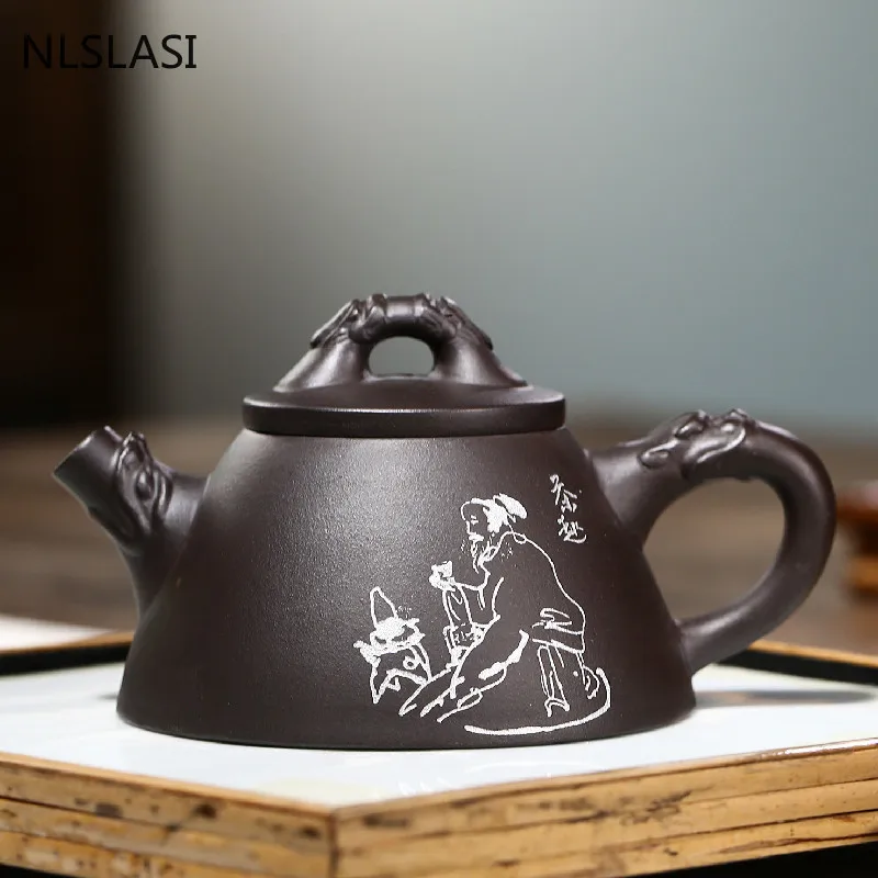 Chinese Tea Ceremony Yixing Tea Pot Handmade Filter Hand Painted Purple Clay Teapot Raw Ore Black Mud Kettle Teaware 190ml