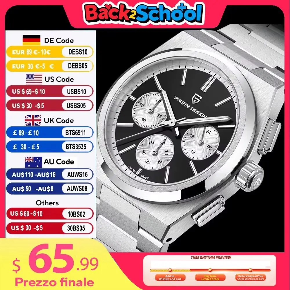 

PAGANI DESIGN военные кварцевые часы PD1761 с сапфировым стеклом AR зеркало из нержавеющей стали водонепроницаемые многофункциональные часы для мужчин