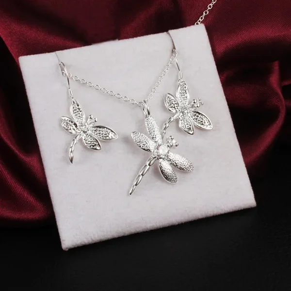 Special offer fashion Party wedding Jewelry set 925 sterling silver Crystal dragonfly pendant necklace earrings for Women
