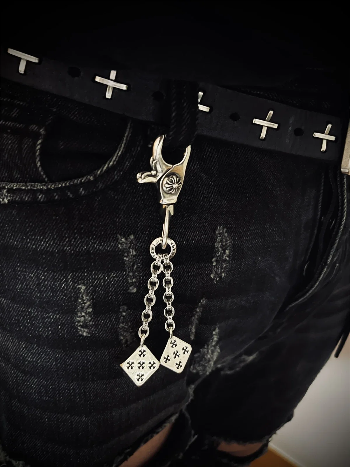 Chaîne de sac à dés en argent regardé 925 massif, chaîne de pantalon vintage, pendentif de sac à bandoulière personnalisé, continent