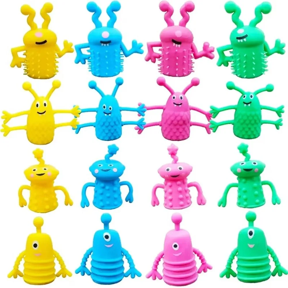10pcs Funny Soft Rubber Finger Topper Toy Soothing Doll Cartoon Dinosaur Fidget Toy Stretchy Mini Finger Puppet Kids