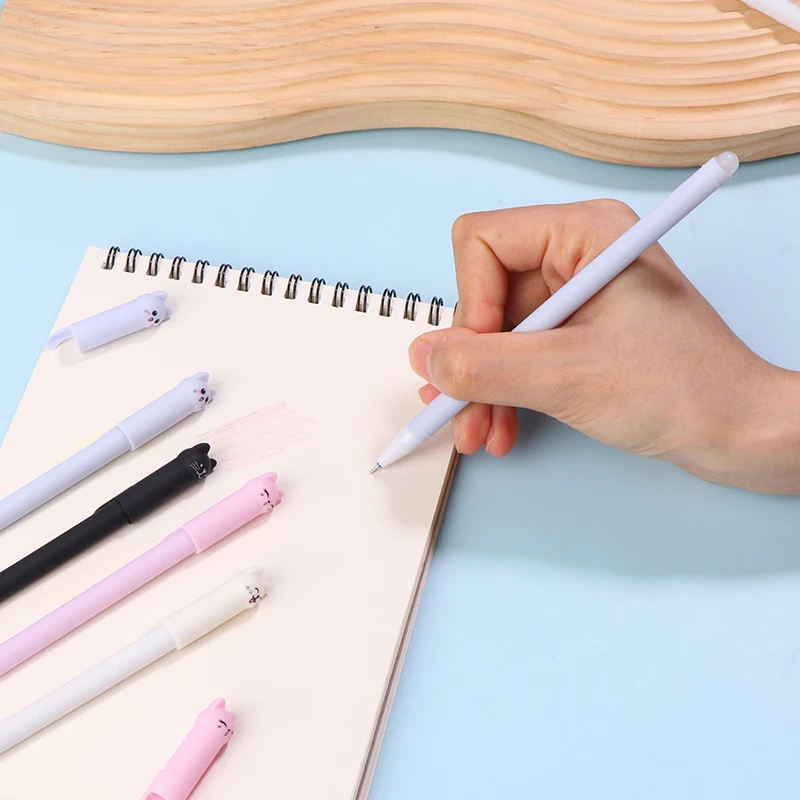 4 шт., набор креативных стираемых гелевых ручек для кошек, 0,5 мм, синие/черные чернила, стержень, канцелярские принадлежности для письма