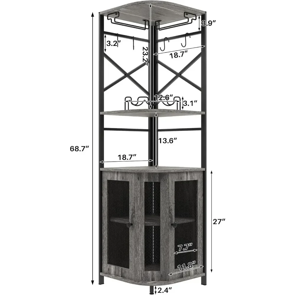 Bar Cabinet with Wine Rack and Glass Rack, Corner Cabinet with Adjustable Shelves, Home Wine Cabinet Bar,