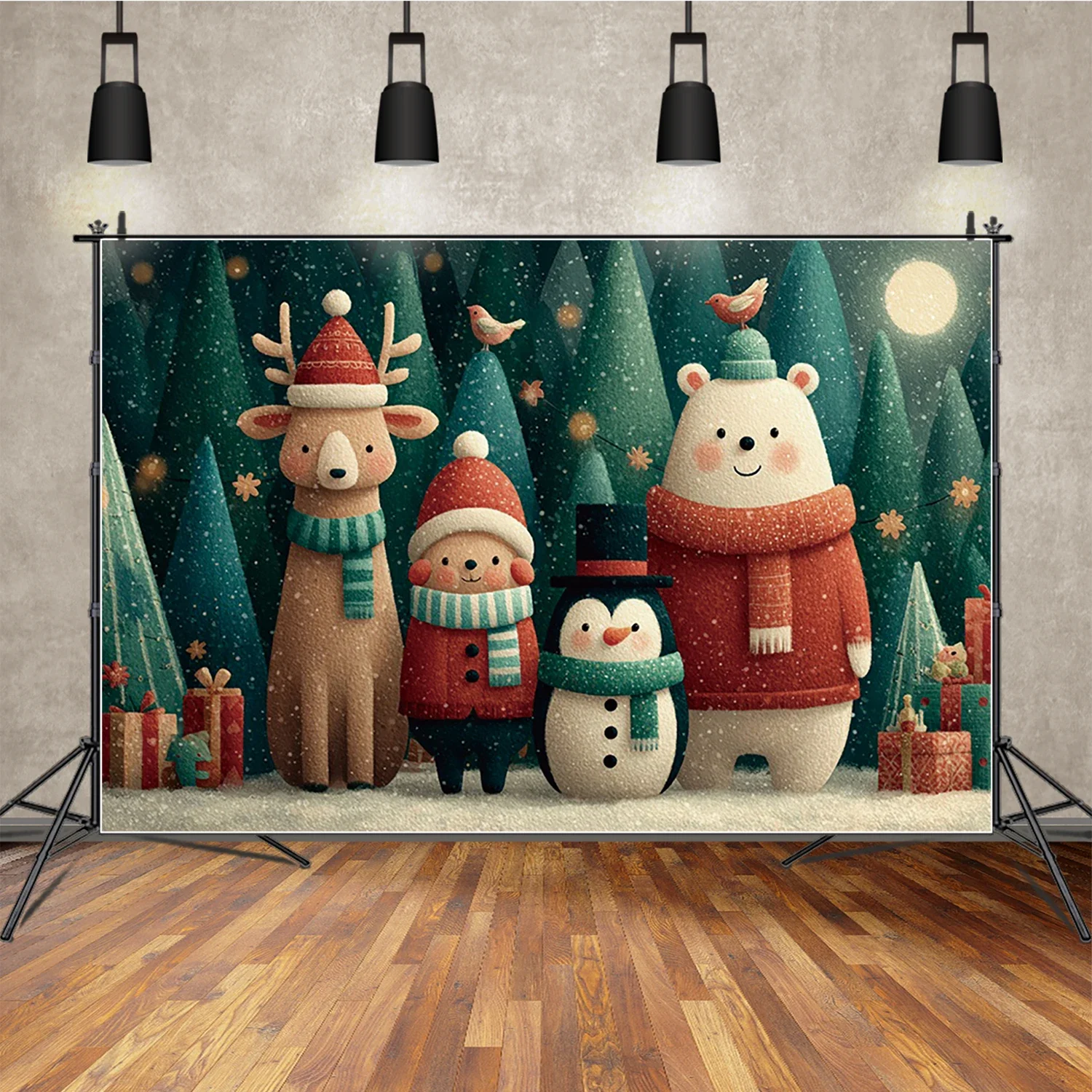 

MOON.QG Christmas Snowy Night Photo Background Animals Lanterns Bears Photography Backdrop Shooting Party Supplies Photo Studio