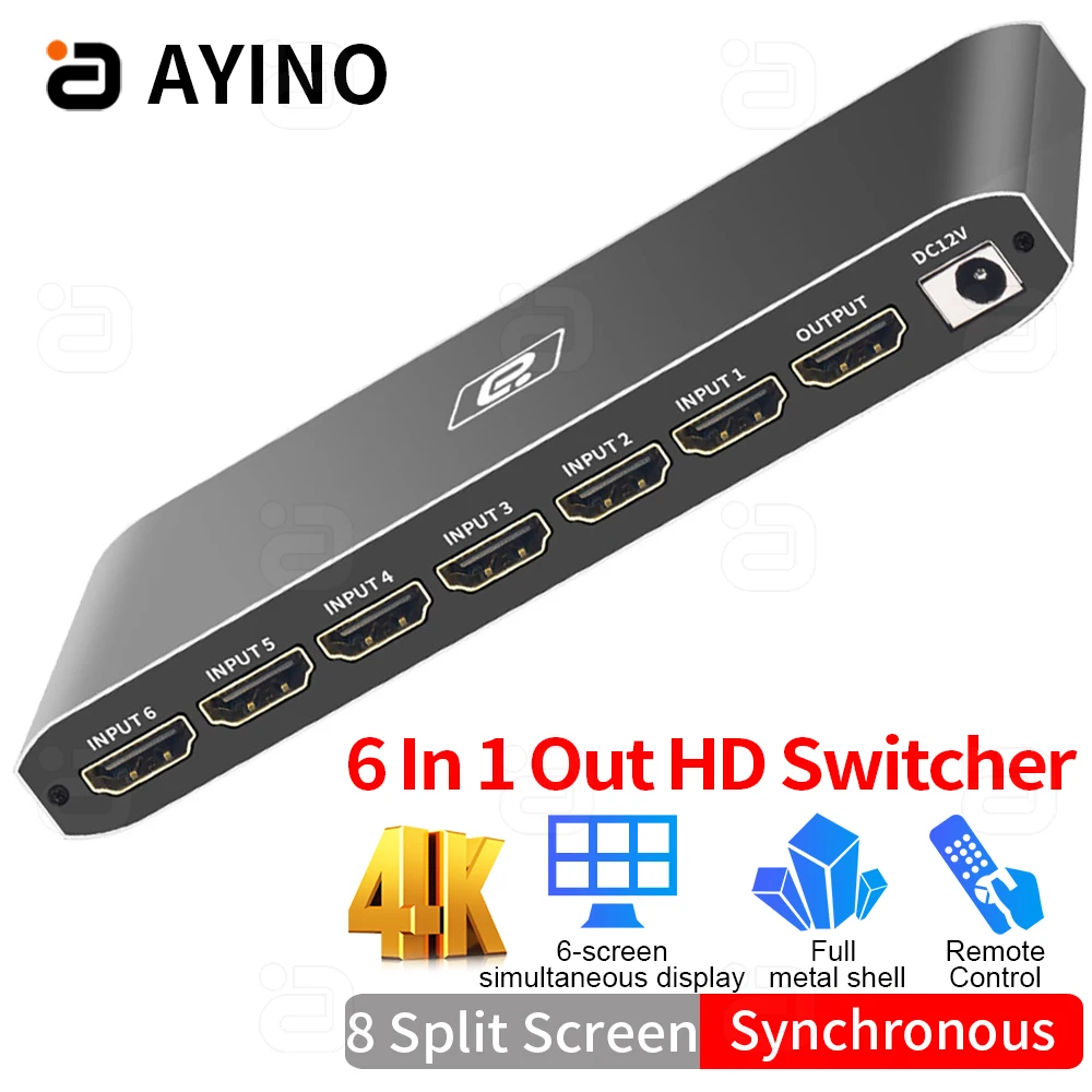 

4K HDMI2.0 Six Screen Multiviewer 6x1 Switcher 6 in 1 out HD Multi Viewer Seamless Monitor 8 Display Modes Divider Converter