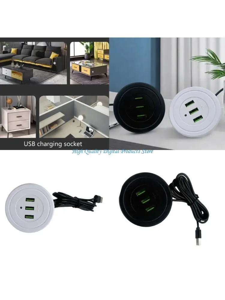

U2JE Recessed Double USB Wall Outlet 2 USB 1 Type C 1.75M Cable Type B Connection For Tablets E Readers Appliances