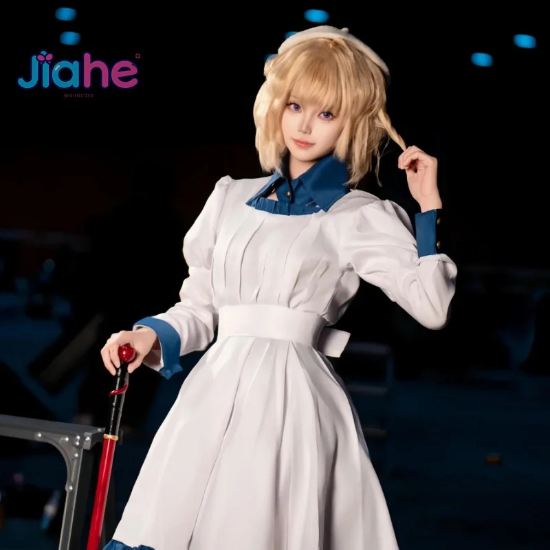 في/الطبيق أنيمي Iwanaga Kotoko تأثيري حلي حفلة الهالوين المرأة الحلو فستان أبيض قبعة اكسسوارات الدعائم موحدة مجموعة S-XXL