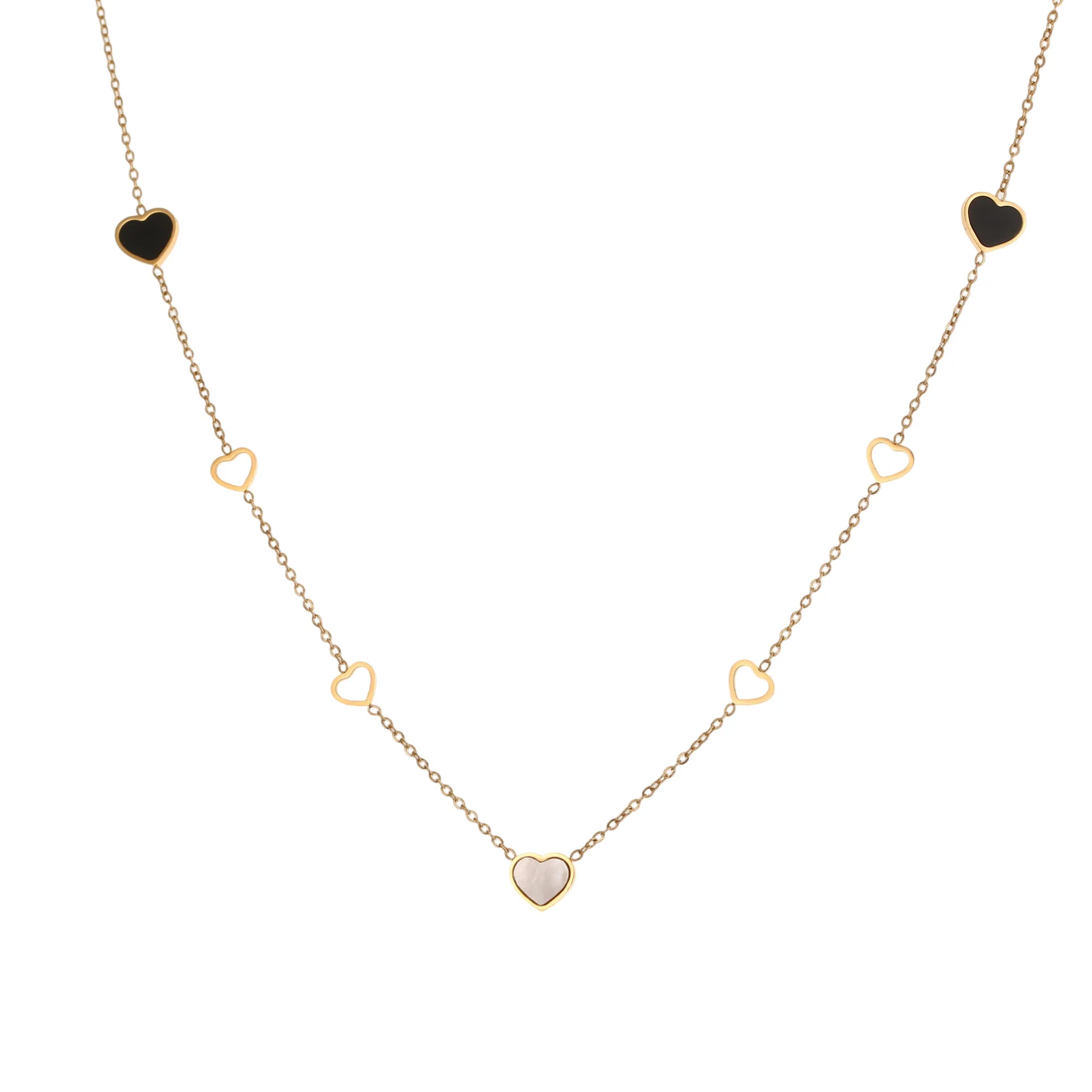 Hollowed-out Heart-shaped Collarbone Chain Stainless Steel Necklace for Women