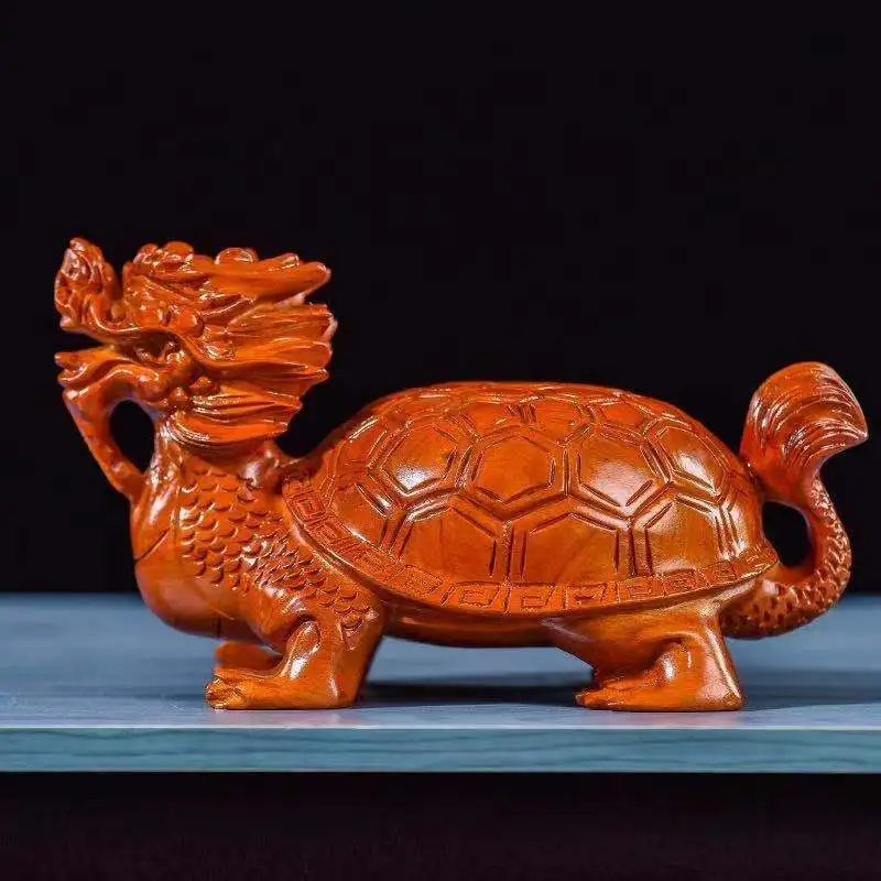 Dragon Turtle Wood Carving Animal Decoration Retro Creative Chinese Household Living Room Gift Wooden Craftwork