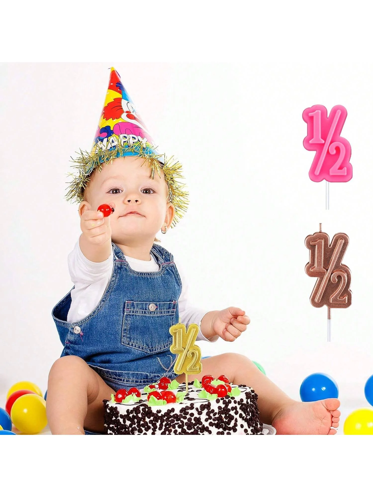 Mezza candela di compleanno mezza 1/2 anni Cake Topper per decorazioni per feste di anniversario di compleanno di metà anno per bambini S